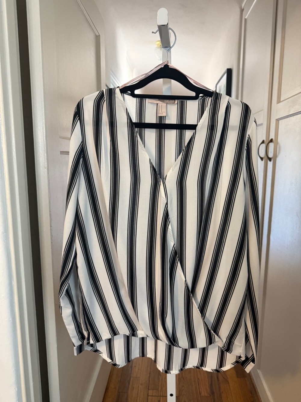 Forever 21 Black and White Striped Wrap-Front Blouse